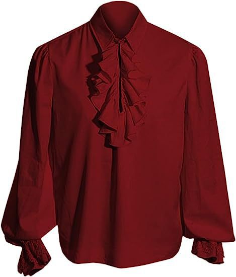 Camisa elegante de estilo barroco con volantes para hombre, con cuello elevado, pechera con chorrera y puños de encaje