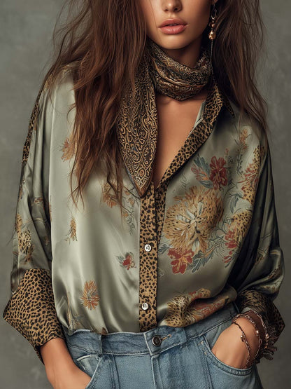 Camisa satinada abotonada para mujer