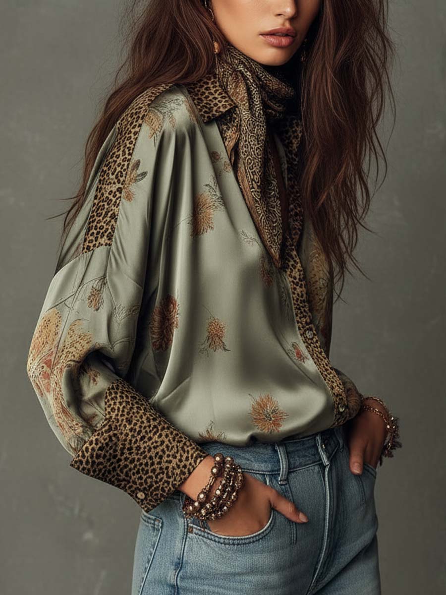 Camisa satinada abotonada para mujer