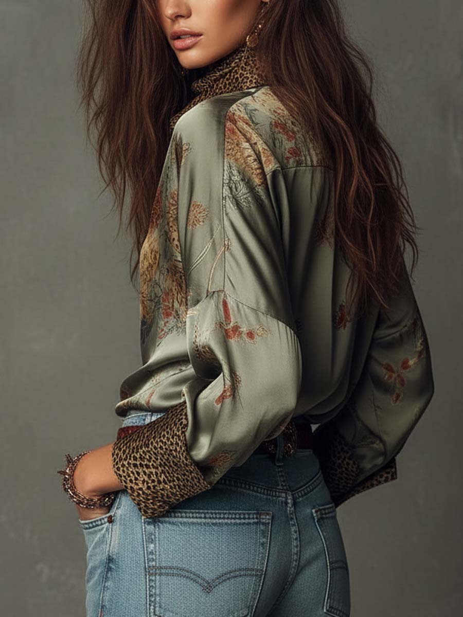 Camisa satinada abotonada para mujer