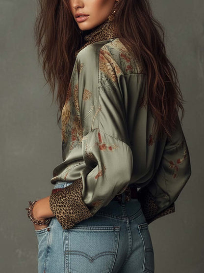 Camisa satinada abotonada para mujer
