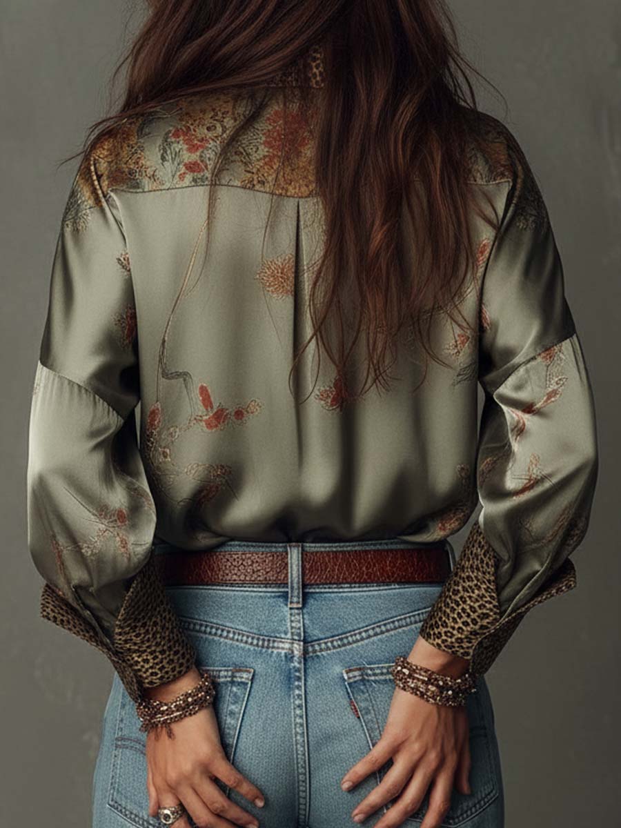 Camisa satinada abotonada para mujer