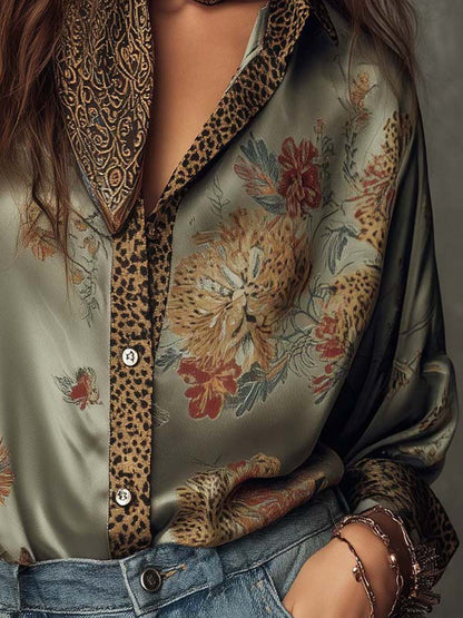 Camisa satinada abotonada para mujer