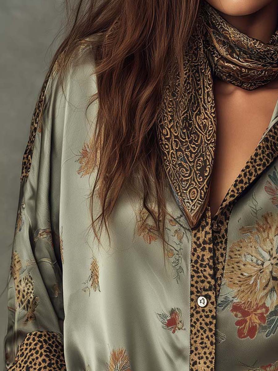 Camisa satinada abotonada para mujer