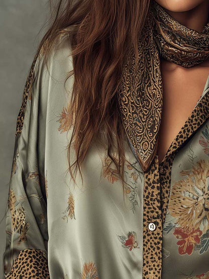 Camisa satinada abotonada para mujer