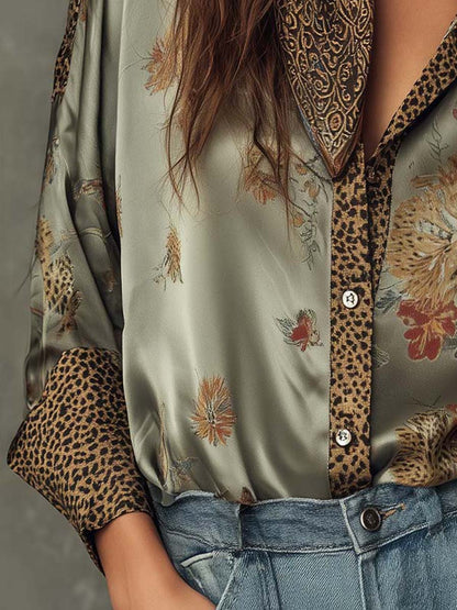 Camisa satinada abotonada para mujer
