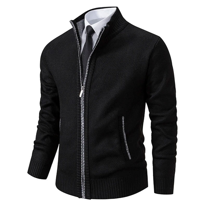 Cárdigan de lana merino para hombre con cremallera y cuello alto