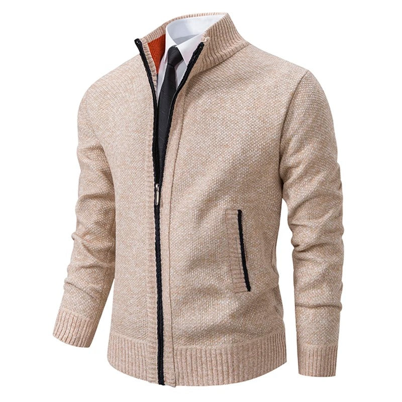 Cárdigan de lana merino para hombre con cremallera y cuello alto