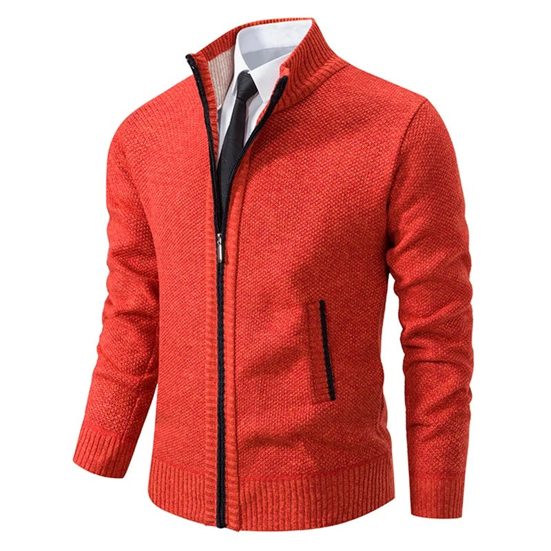 Cárdigan de lana merino para hombre con cremallera y cuello alto