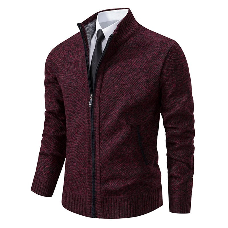 Cárdigan de lana merino para hombre con cremallera y cuello alto