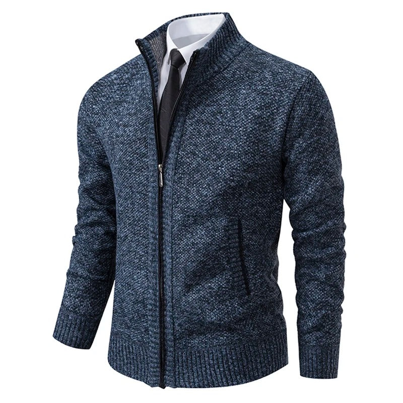 Cárdigan de lana merino para hombre con cremallera y cuello alto