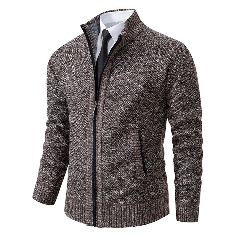 Cárdigan de lana merino para hombre con cremallera y cuello alto