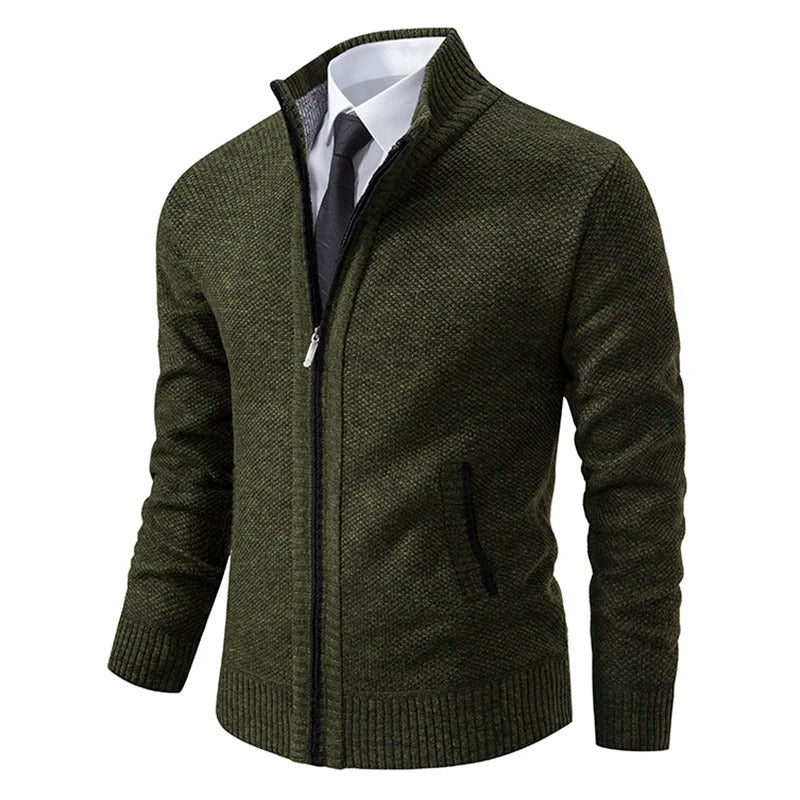 Cárdigan de lana merino para hombre con cremallera y cuello alto