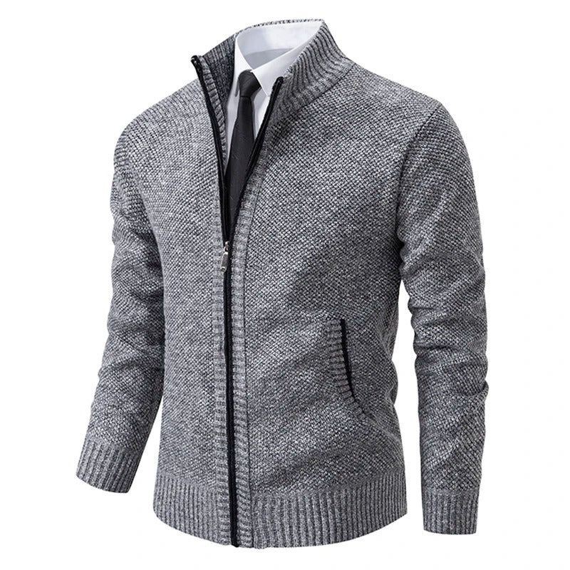 Cárdigan de lana merino para hombre con cremallera y cuello alto