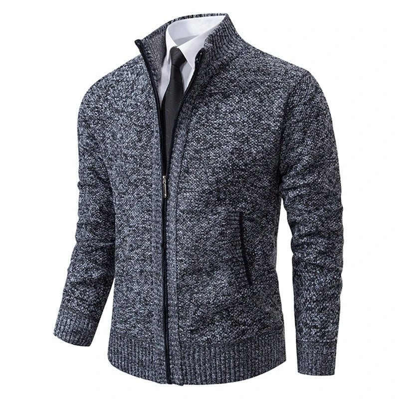 Cárdigan de lana merino para hombre con cremallera y cuello alto