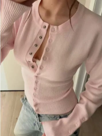 Cárdigan de punto canalé para mujer | Chaqueta de punto entallada abotonada de manga larga | Estilo casual para diario y oficina