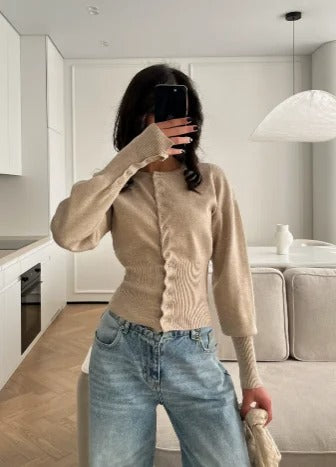 Cárdigan de punto canalé para mujer | Chaqueta de punto entallada abotonada de manga larga | Estilo casual para diario y oficina