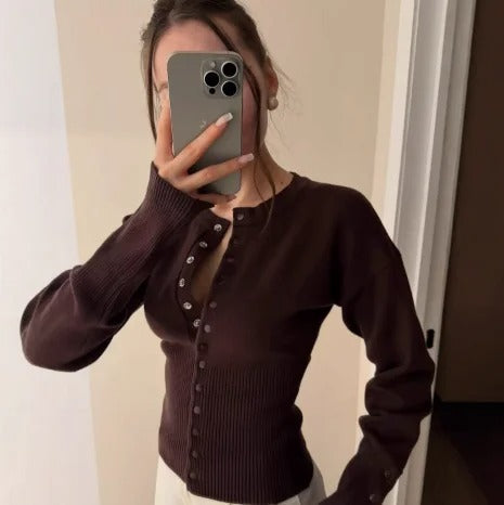 Cárdigan de punto canalé para mujer | Chaqueta de punto entallada abotonada de manga larga | Estilo casual para diario y oficina