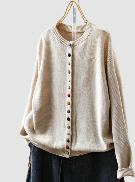 Cárdigan de punto de corte holgado para mujer con botones multicolores