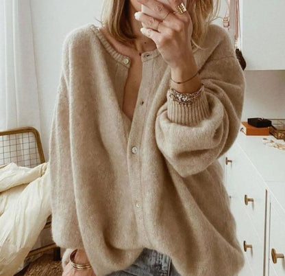 Cárdigan de punto oversize abotonado para mujer con puños acanalados