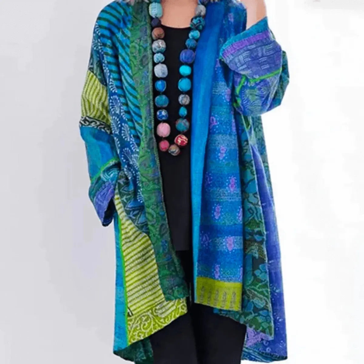 Cárdigan largo abierto tipo patchwork para mujer