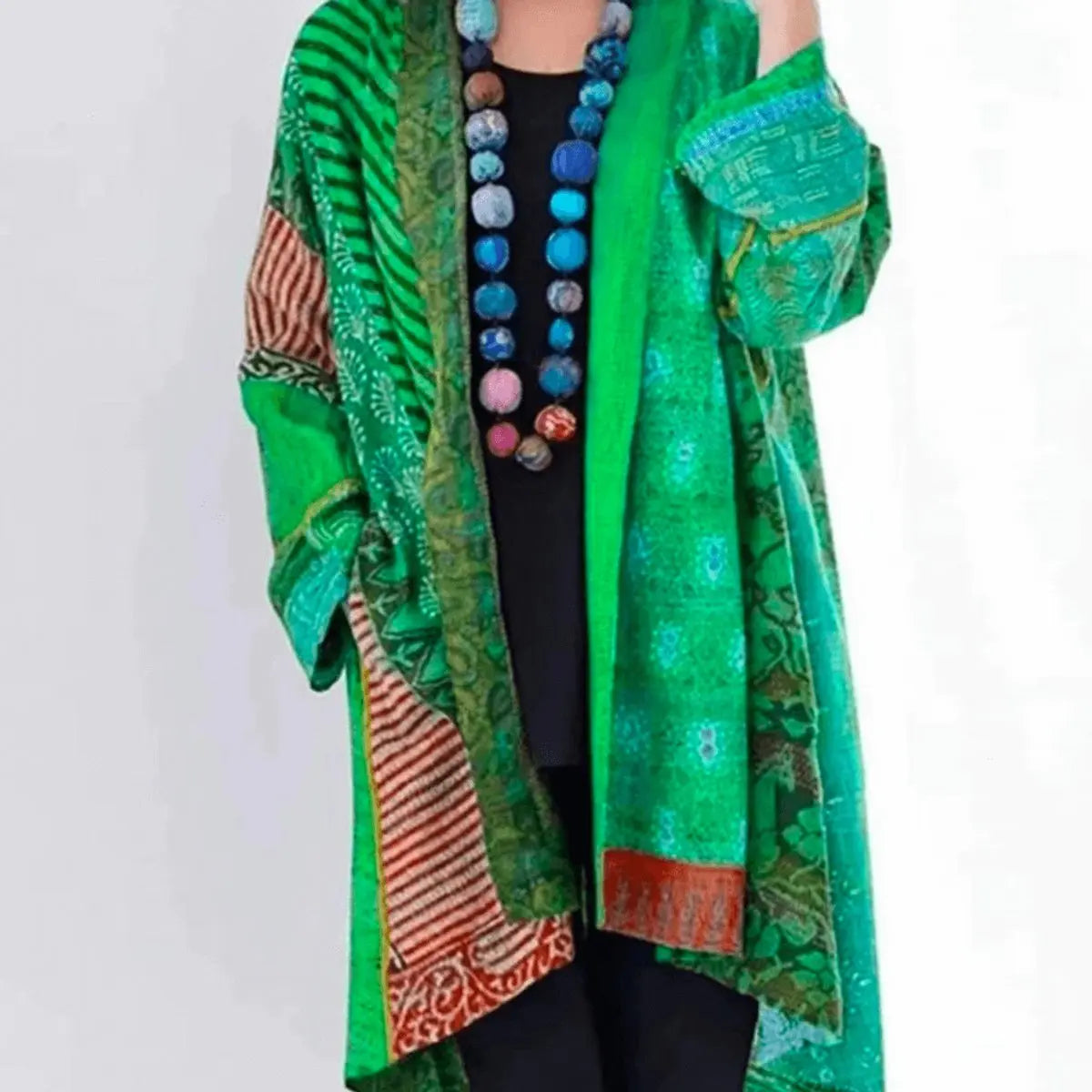 Cárdigan largo abierto tipo patchwork para mujer