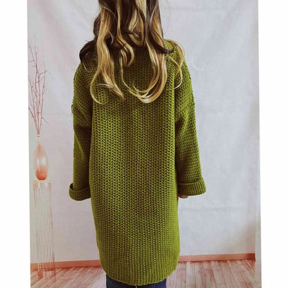 Cárdigan largo de punto grueso para mujer, diseño oversized abierto con bolsillos