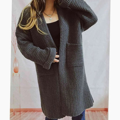 Cárdigan largo de punto grueso para mujer, diseño oversized abierto con bolsillos