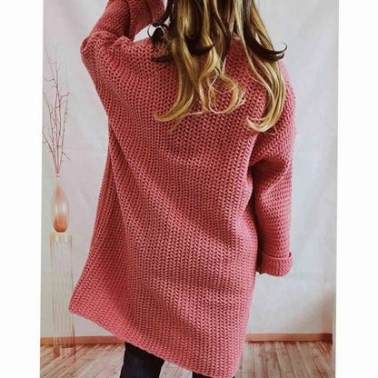 Cárdigan largo de punto grueso para mujer, diseño oversized abierto con bolsillos