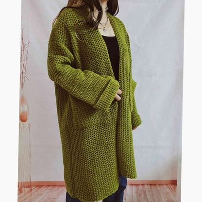 Cárdigan largo de punto grueso para mujer, diseño oversized abierto con bolsillos