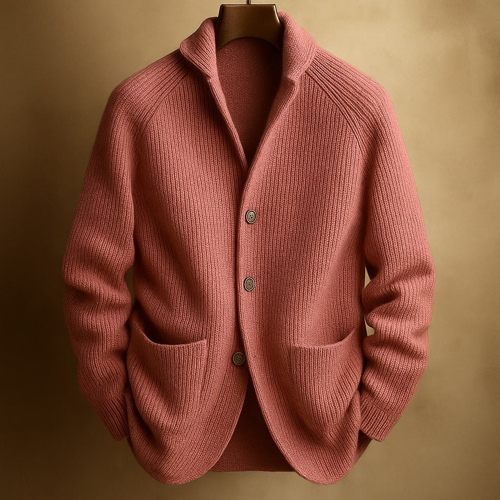 Cárdigan para hombre con cuello esmoquin y botones