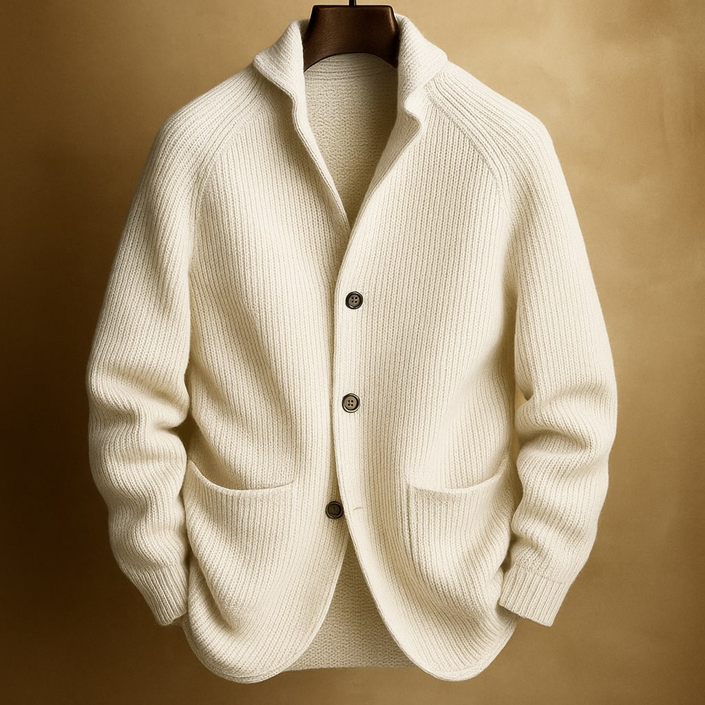 Cárdigan para hombre con cuello esmoquin y botones