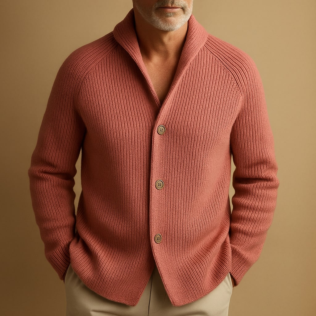 Cárdigan para hombre con cuello esmoquin y botones