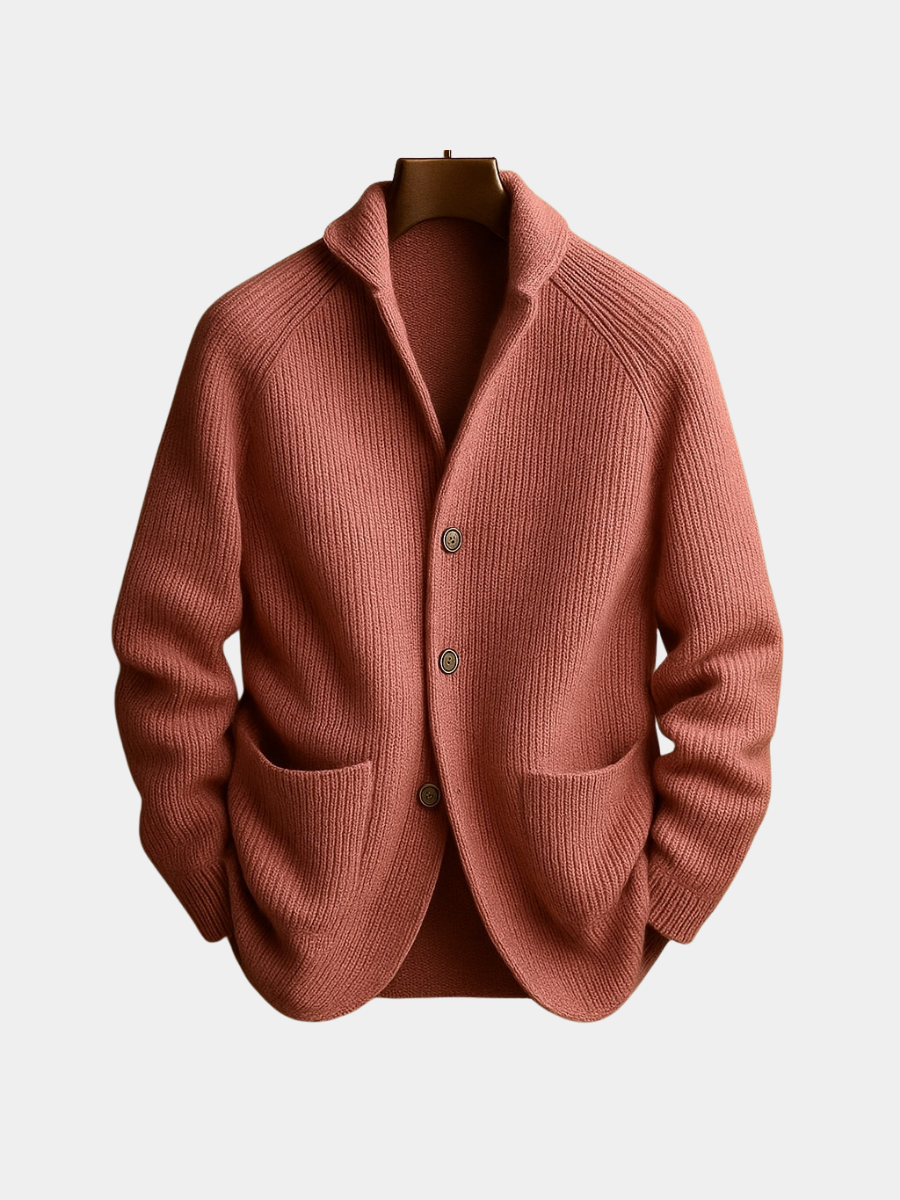 Cárdigan para hombre con cuello esmoquin y botones