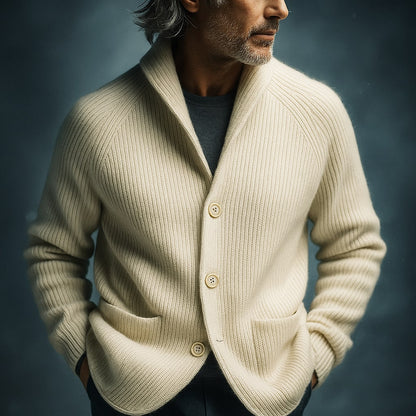 Cárdigan para hombre con cuello esmoquin y botones