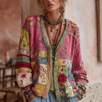 Cárdigan para mujer con patchwork floral