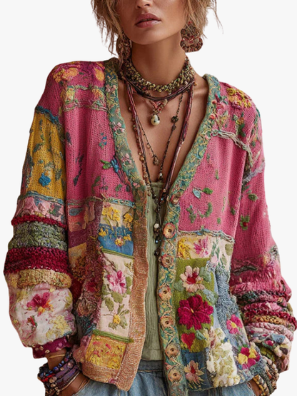 Cárdigan para mujer con patchwork floral