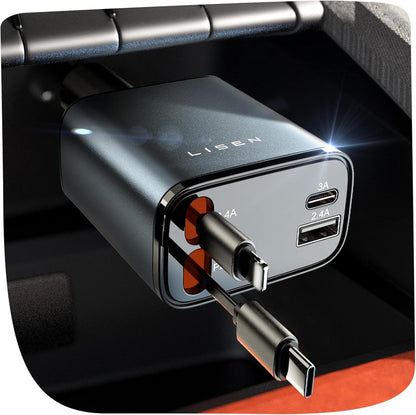 Cargador de Coche Retráctil 69W USB C