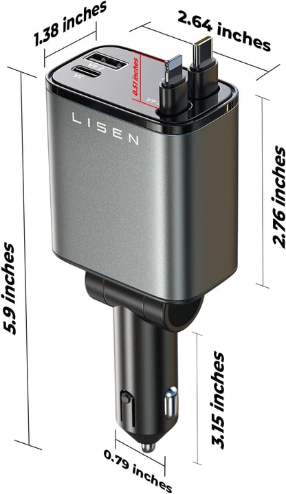 Cargador de Coche Retráctil 69W USB C