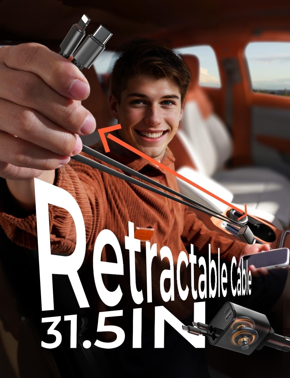 Cargador de Coche Retráctil 69W USB C