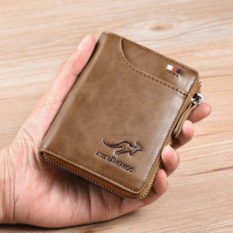 Cartera antirrobo de cuero genuino con protección RFID para hombre