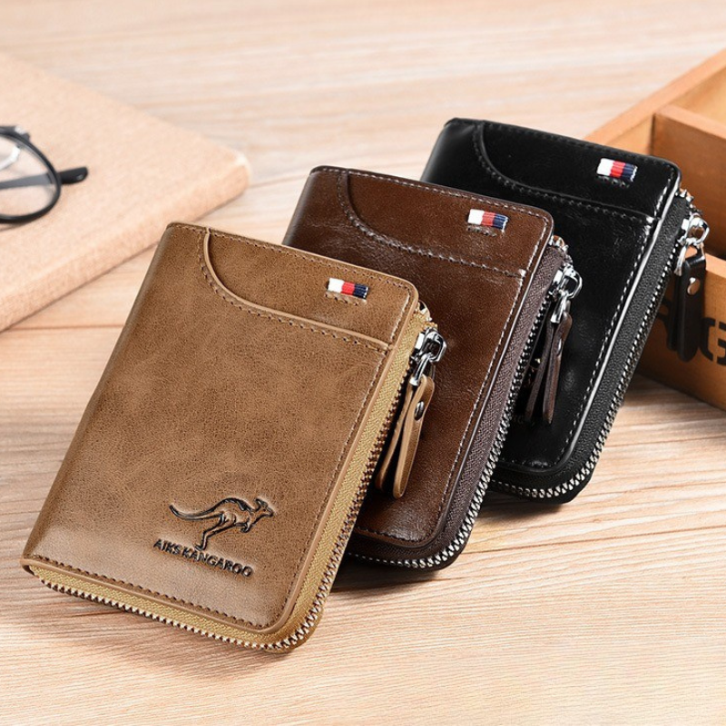 Cartera antirrobo de cuero genuino con protección RFID para hombre