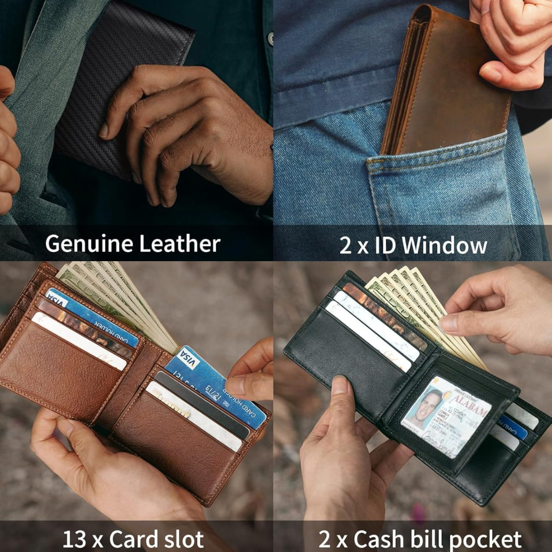 Cartera Bifold de Cuero Genuino para Hombre con Bloqueo RFID - StitchCraft