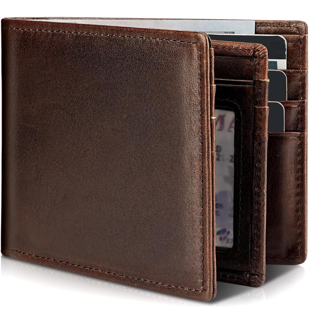 Cartera Bifold de Cuero Genuino para Hombre con Bloqueo RFID - StitchCraft