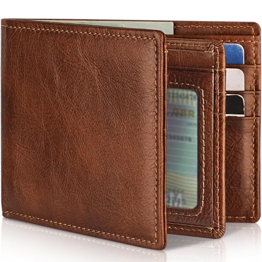 Cartera Bifold de Cuero Genuino para Hombre con Bloqueo RFID - StitchCraft