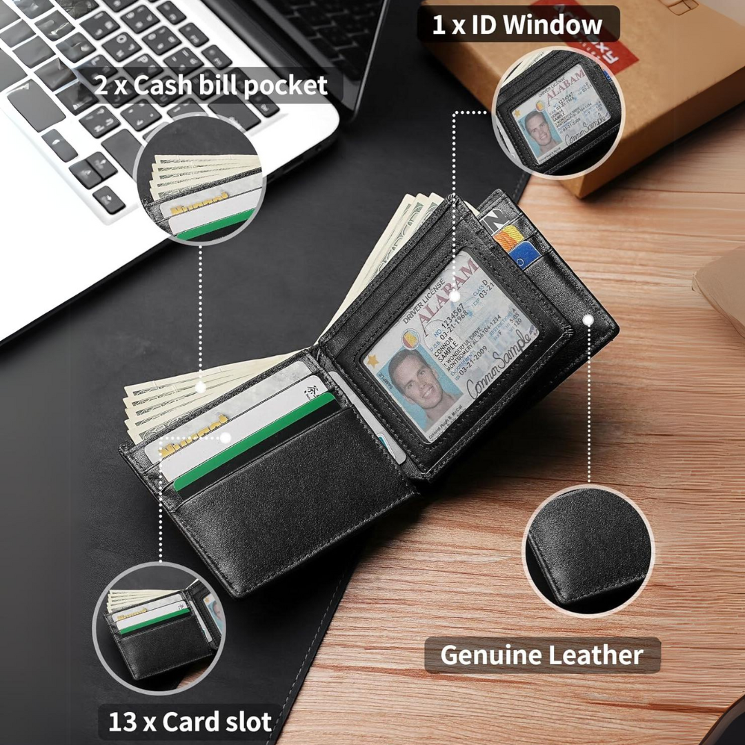 Cartera Bifold de Cuero Genuino para Hombre con Bloqueo RFID - StitchCraft