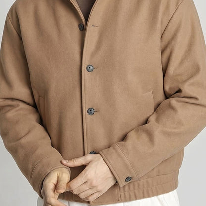 Cazadora bomber abotonada para hombre con efecto lana y cuello alto