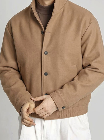 Cazadora bomber abotonada para hombre con efecto lana y cuello alto