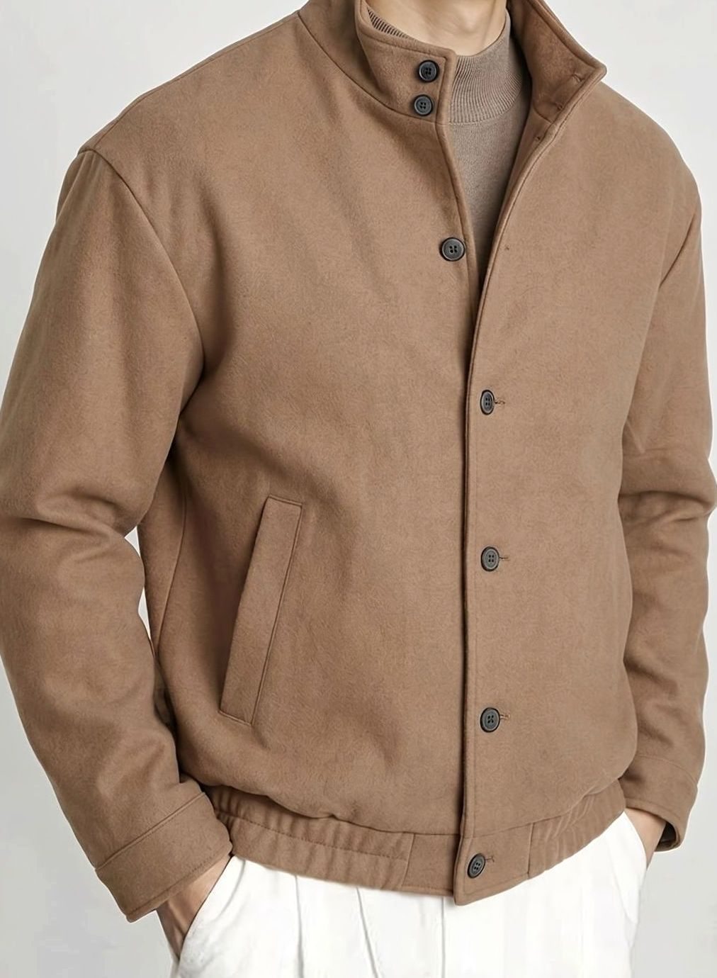 Cazadora bomber abotonada para hombre con efecto lana y cuello alto