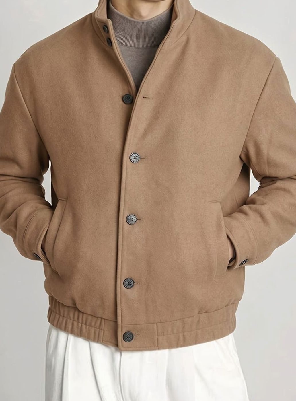 Cazadora bomber abotonada para hombre con efecto lana y cuello alto